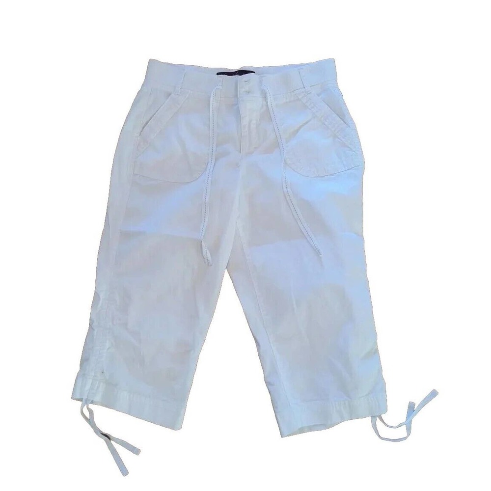 Gloria Vanderbilt White Elastic Drawstring Waist Capri Pants Wmn Sz 6